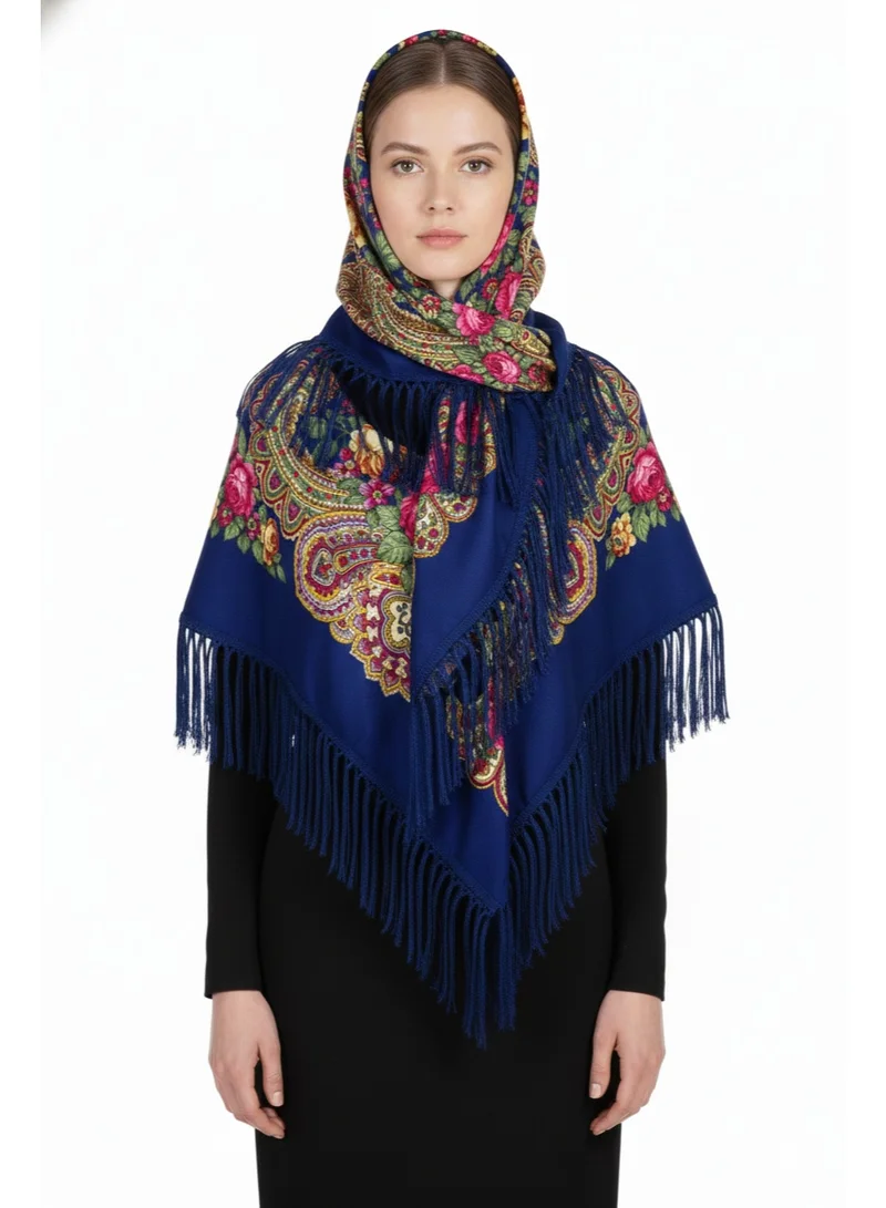 Bidani Pavlovo Posad Style Shawl – Sapphire Bloom